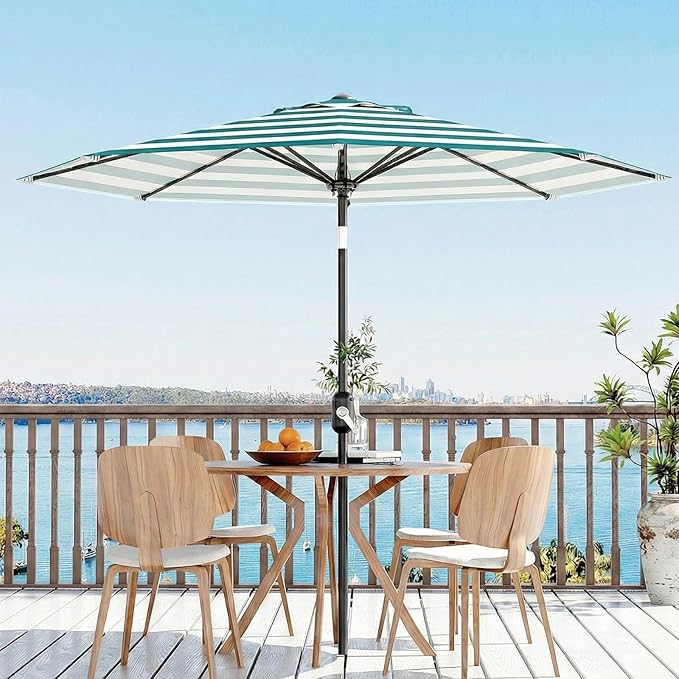 Garvee 9FT Patio Umbrella - Outdoor Table Umbrella with Crank Lift & Push Button Tilt - Market Umbrella 8 Sturdy Ribs UV Protection for Pool, Deck, Yard, Garden