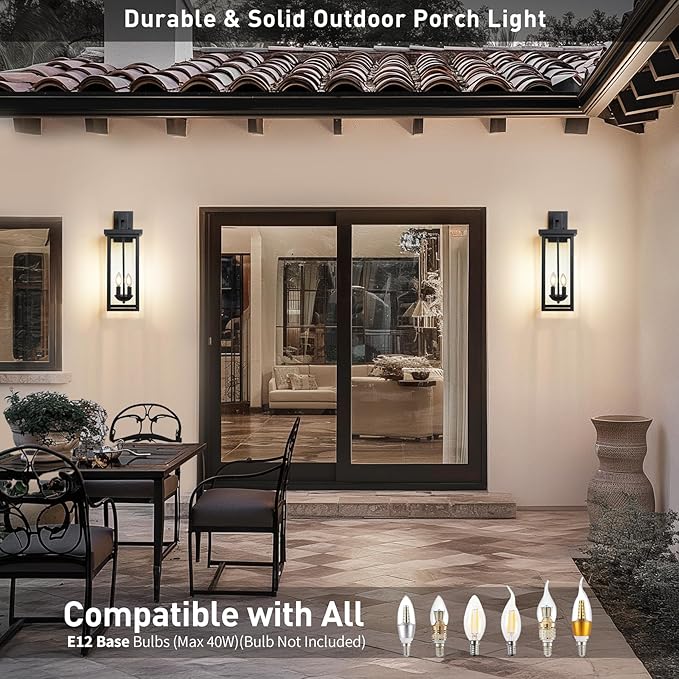 22 Inch Large Black Outdoor Wall Lights Exterior Lighting Fixtures,Outside Lights for House,Front Porch Light,Waterproof Outdoor Wall Sconce Light Carriage Exterior Lights,E12 Base*2