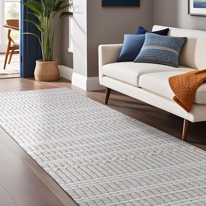 Modern Indoor Rug Stripe 2x7 Area Rugs for Living Room Luxury Kitchen Bedroom Durable Soft Geometric Durable Low and High Pile Stain Resistant Non Shedding Area Carpet 2x7