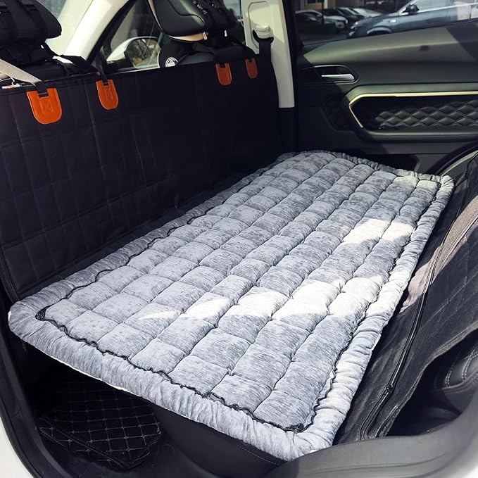 Backseat Pet Bed Mat, Truck Plaid Dog Bed for Car Back Seat, Deluxe Dog Seat Covers, Non-Slip Travel Pet Mat, Fit for Backseat Extenders and Trucks SUVs (Grey, 24.8x54 inch)