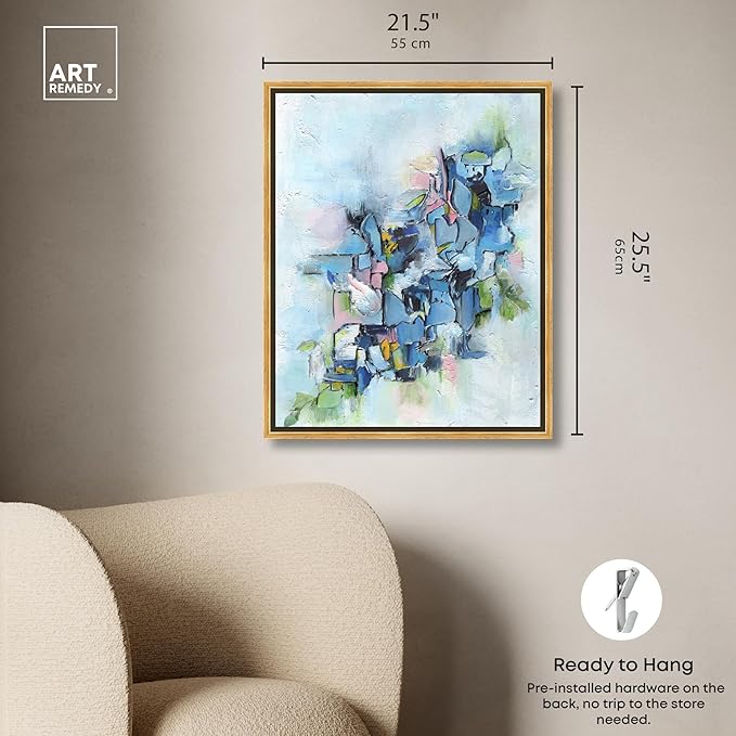 Art Remedy Poesy Canvas Modern Blue Abstract Wall Art, Gold Frame, 20" x 24"