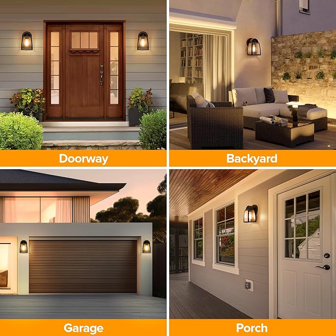 LUTEC Outdoor Wall Light Fixtures, Exterior Waterproof Wall Lantern with Clear Glass Shade, Aluminum Modern Matte Black Porch Sconce Outdoor Lighting for Garage Entryway Yard