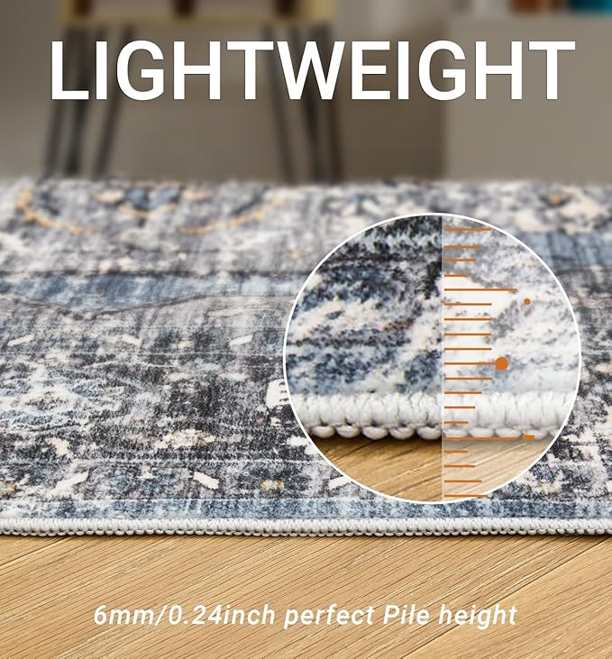 6x9 Area Rugs for Living Room,Super Soft Ultra-Thin Stain Resistant Machine Washable Rugs for Bedroom,Non-Slip Backing Large Area Rug(Blue/Black,6'x9')