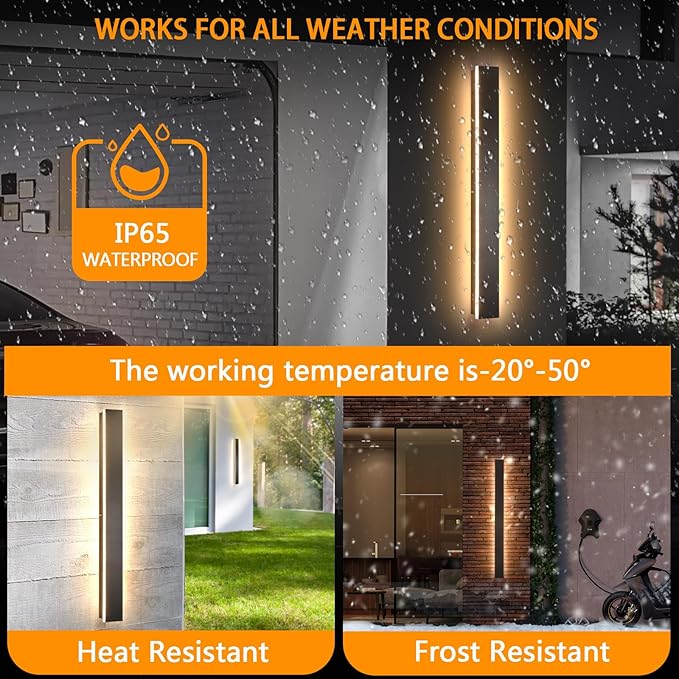 Modern Outdoor Wall Light, 2pack 70.8inch Black Exterior Lighting Fixture Wall Mount, IP65 Waterproof 3000K Porch Lights Wall Sconce,Long LED Linear Outside Lighting for House,Garage