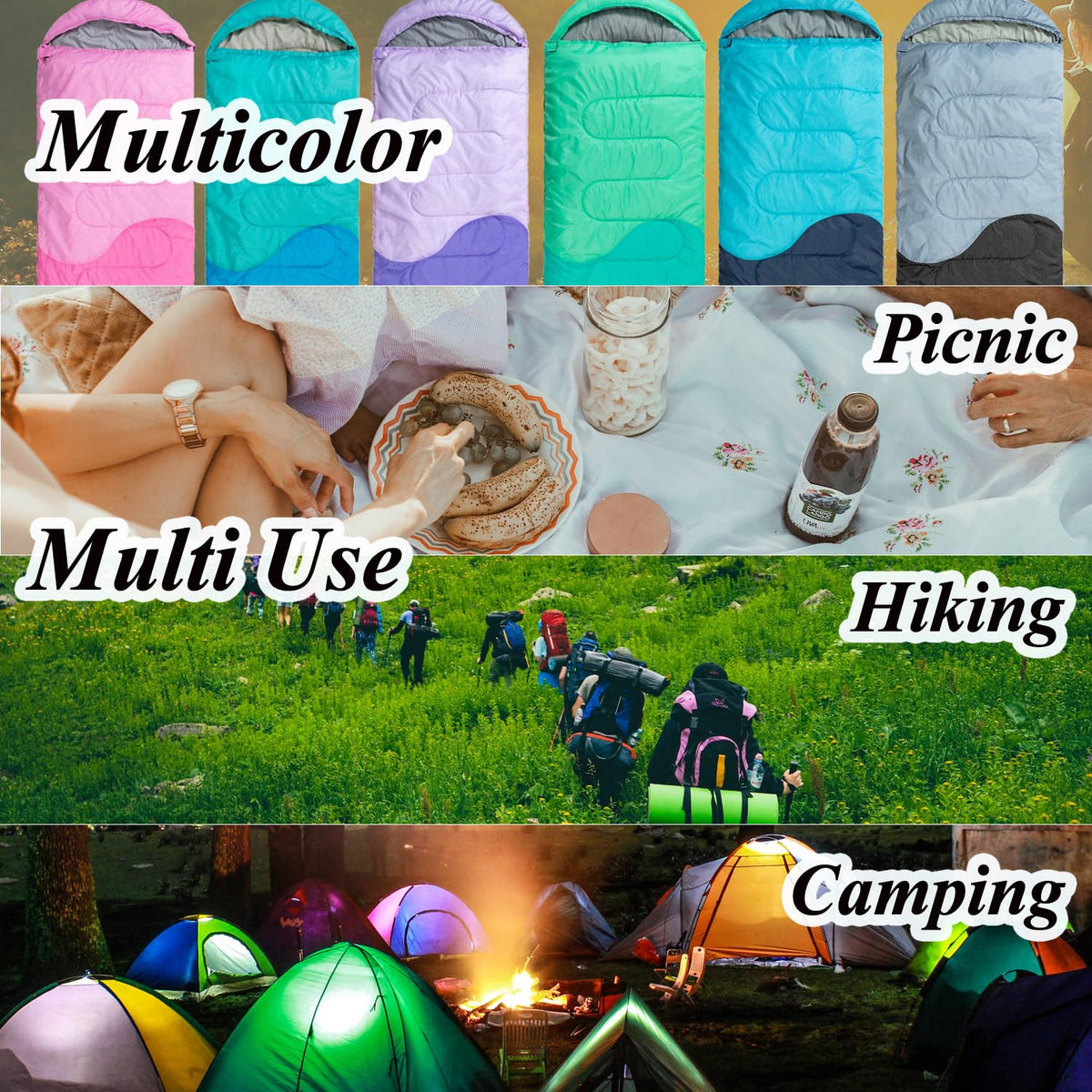 Sleeping Bag - 3 Seasons for Adults Boys Girls Camping Hiking - Warm Cold Weather Lightweight Portable with Compression Bag for Backpacking in Spring, Summer, Fall and Winter