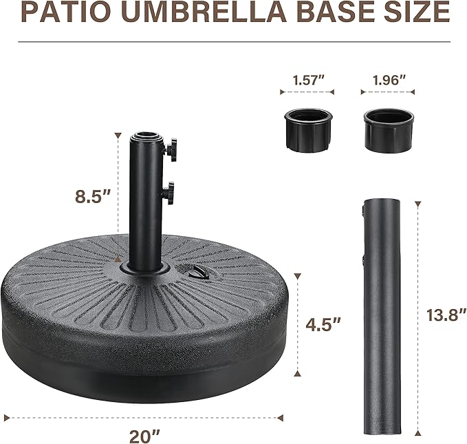 YSSOA 9' Patio Umbrella with 50lbs 20" Capacity Fillable Heavy Duty Round Base, 8 Sturdy Ribs, for Outdoor Lawn, Deck, Poolside, Cream and Black