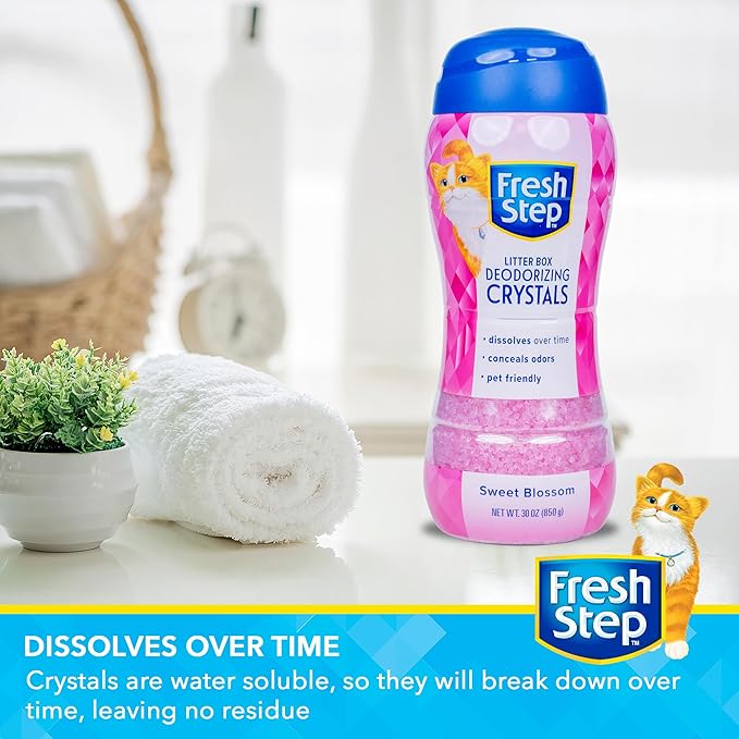 Fresh Step Cat Litter Crystals in Sweet Blossom Scent - Cat Litter Box Deodorizer - Combats Odors and Neutralizes Smells to Keep Your Home Clean, 30 Ounce