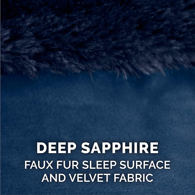 Furhaven Replacement Dog Bed Cover Plush & Velvet L Shaped Chaise, Machine Washable - Deep Sapphire, Large