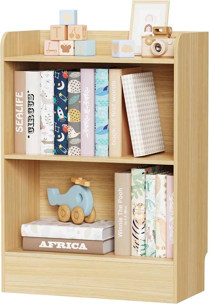 Lkeiyay Kids Bookshelf and Toy Storage Organizer, 3-Tier Wood Montessori Shelf for Bedroom, Playroom, Nursery, Classroom (Natural)