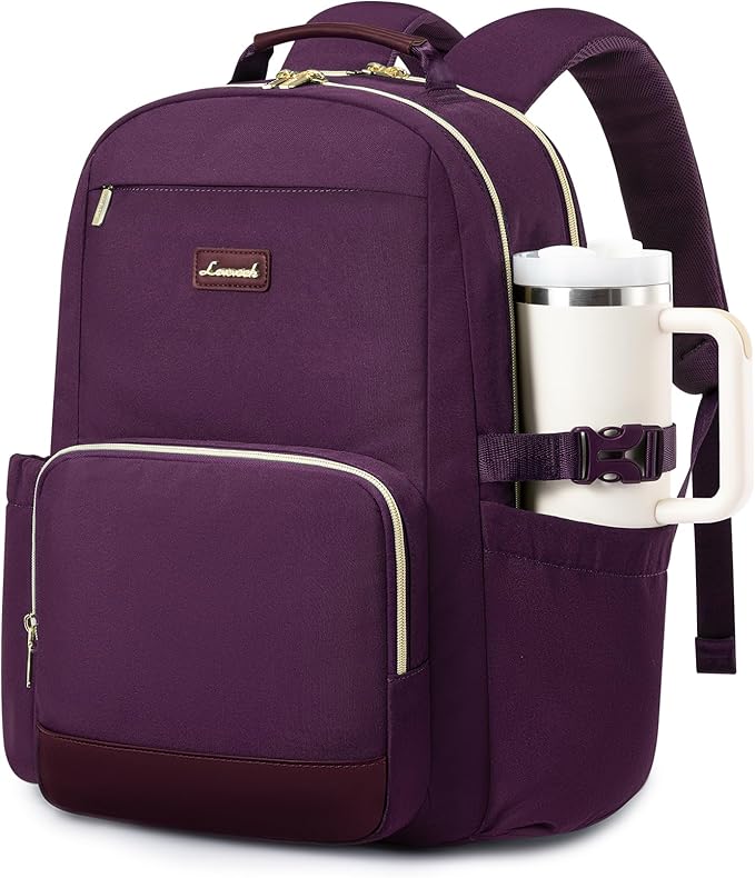 LOVEVOOK Laptop Backpack for Women with Pouch Pocket for Large Capacity Cup,15.6 Inch Laptop Computer Bag Travel Backpack Purse,Waterproof Work Business Backpack College Teacher Bags,Dark Purple