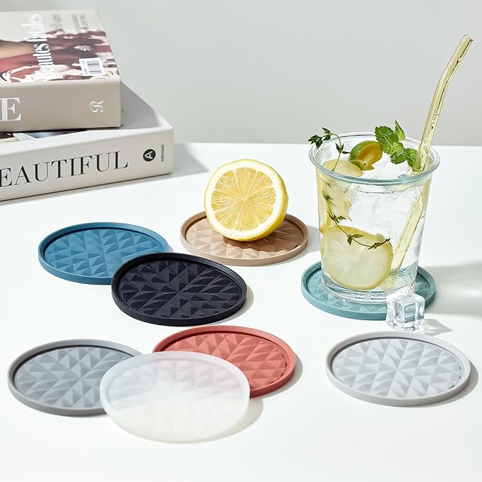 Silicone Coasters for Drinks[4 Pack]- Cup Mat for Tabletop Protection-Non-Slip, Non-Stick, Coffee Table Decor, Great Gift for Any Occasion, Pink