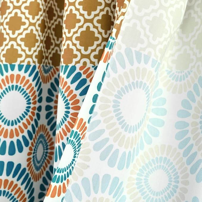 Lush Decor Bohemian Stripe Window Curtain Panels, Pair 52" W x 63" L Turquoise & Orange - Light Filtering Curtains for Bedroom - Boho Curtains - Maximalist Decor