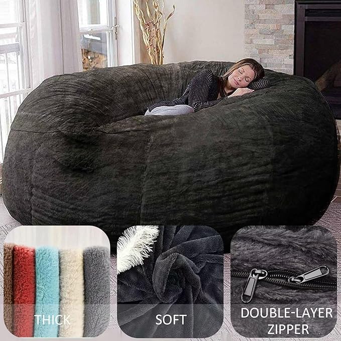 BCU 7FT Big Bean Bag for Adults Kids Without Filling Oversized Bean Bag Chair Cover for Stuffed Animal Storage, Purple