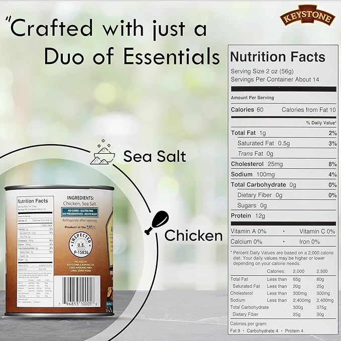 Keystone All Natural Premium Canned Chicken 28 Oz Fully Cooked | No Water Added | Ready to Meat | Quick Meals Emergency Survival Food Canned Meat Pack of 6
