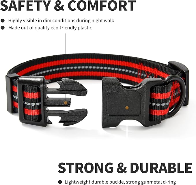 Mile High Life Reflective Dog Collar | Nylon Pet Collars wiith Buckle | Light Weight Puppy Collars | Red Dog Collars for Small Dogs (Red, X-S)