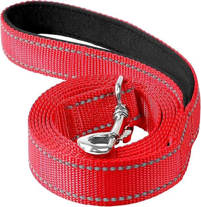 Reflective Dog Leash 6ft Soft Padded Handle Nylon Lead for Small & Medium Dogs, Durable Walking Training Leash for Night Safety (Red,3/4Inch Wide)