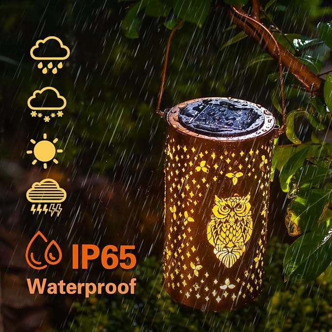 Owl Solar Lanterns Outdoor Waterproof Hanging Solar Lights Owl Gifts for Women Men Metal Decorative LED Owl Lanterns for Garden Decor,Yard,Patio,Lawn,Tabletop,Pathway,Landscape
