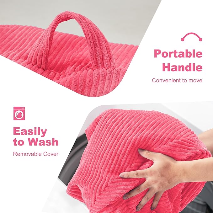Homguava 4FT Bean Bag Chair for Adults,Teardrop Bean Bags Big Beanbag Chair with Memory Foam Filled and Ultra Soft Removable Corduroy Cover for Living Room, Bedroom (Pink)