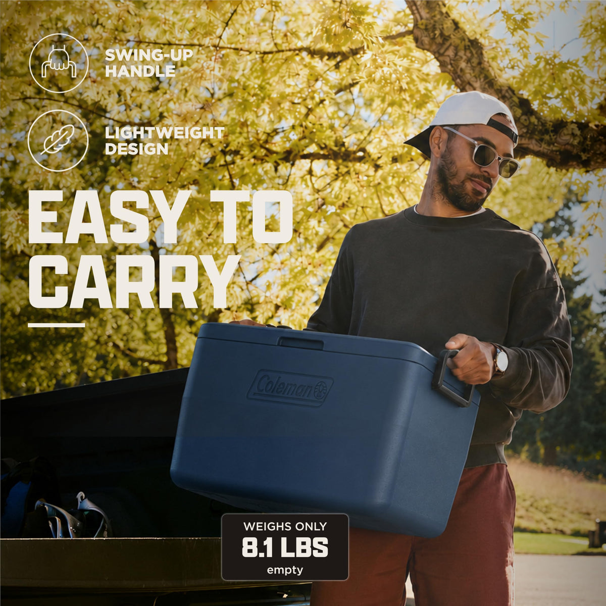 Coleman Chiller 48qt Portable Cooler with Ice Retention and 2-Way Heavy Duty Handles, Leak Resistant, Great for Camping, Concerts, Sports, and More, Sapphire