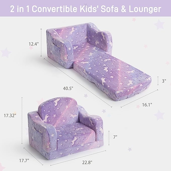 Thick Comfy Toddler Chair and Couch for Kids,2-in-1 Soft Plush Fold Out Sofa for Children,Convertible Couch to Lounger for Toddler