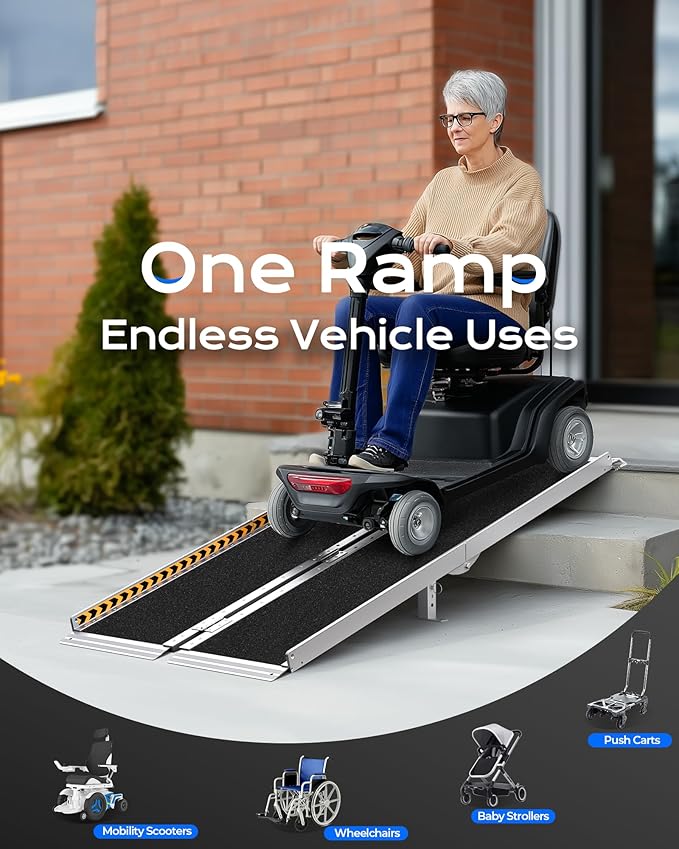 Portable Wheelchair Ramp 5ft, Non-Skid Aluminum Ramps for Wheelchairs for Home Steps, 800 LBS Capacity Handicap Ramp for Doorway, Threshold, Front Porch, Entry, Stairs 60" Lx 29.2" Wx2H