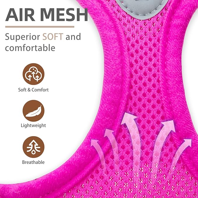 PUPTECK Adjustable Dog Harness Collar and Leash Set Step in No Pull Pet Harness for Small Medium Dogs Puppy and Cats Outdoor Walking Running, Soft Mesh Padded Reflective Vest Harnesses, Solid Pink XS