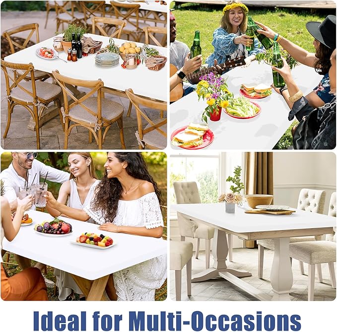 Spandex 6 Foot Rectangle Table Cloth 2 Pack, Elastic Fitted Tablecloths for Picnic, Stretch Washable Patio Table Cover for Outdoor, Camping, Banquet and Parties (White, 30"x72")