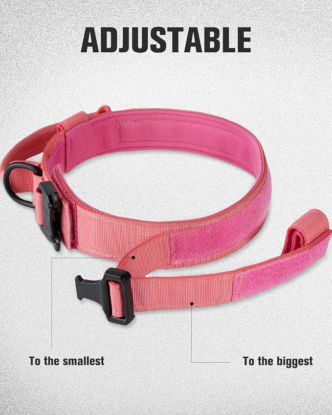 Joytale Tactical Dog Collar with Handle, Adjustable Heavy Duty Military Collar with 2 Patches for Training, Suitable for XLarge Dogs, Hotpink, XL