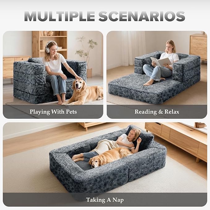 HABUTWAY Convertible Sofa Bed,3-in-1 Folding Futon Sofa Bed with Pillow, Foldable Sleeper Sofa Bed with Removable Cover,Plush Boneless Floor Chair Couch Lounge for Living Room,(Twin,Dark Grey)
