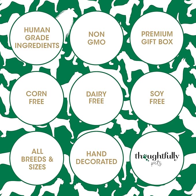 Thoughtfully Pets, Gourmet Dog Cookie Gift Set, Peanut Butter Flavored Crunchy Dog Treats in Bone Shape with Easter Spring Designs, Set of 8