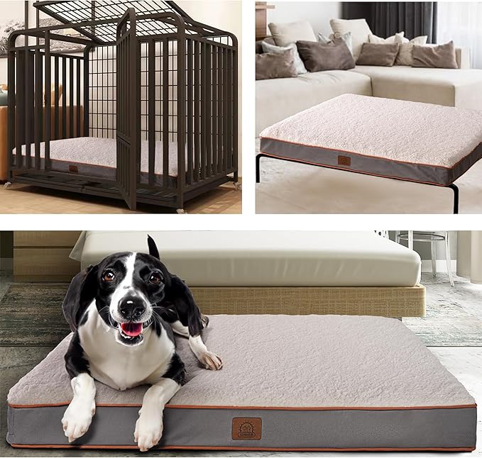 Sunheir Washable Extra Large Dog Bed Covers Soft Plush Replacement, Waterproof Dog Bed Liner, Pet Bed Cover with Zipper 44x32x3 Inches, Light Grey, Cover Only