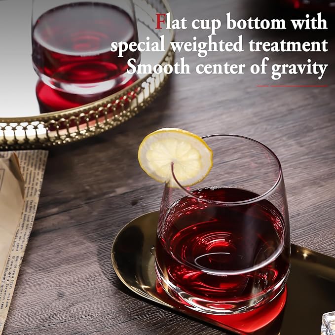 Stemless Wine Glasses Set of 4-14.5oz Hand Blown Heavy Red White Wine Glasses Unique gifts for him/her wedding, birthday, Mother's/father's day, anniversary