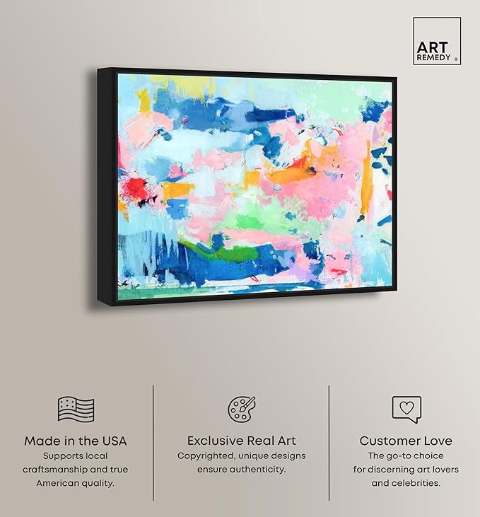 Art Remedy Peaceful Haven Canvas Bright Colorful Abstract Wall Art, Black Frame, 24" x 20"