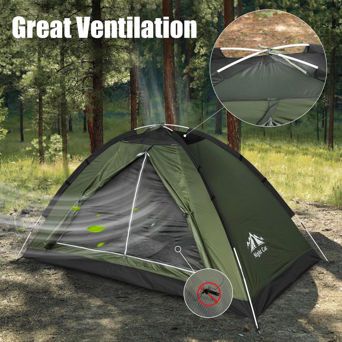 Night Cat Backpacking Tent for One 1 to 2 Persons Lightweight Waterproof Camping Hiking Tent for Adults Kids Scouts Easy Setup Single Layer 2.2x1.2m