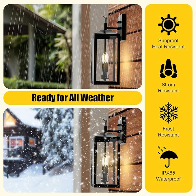 18'' Large Outdoor Wall Lights, Exterior Waterproof Modern Wall Sconce Light Fixture, Industrial Front Porch Light with Clear Glass, Matte Black Gold Anti-Rust Outdoor Lights for House Garage Doorway