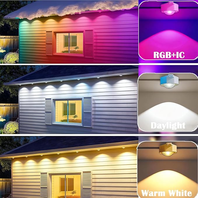 150ft Permanent Outdoor Christmas Lights for House, Smart RGB+IC+Warm to Cool White LED Eave Lights with App Control, IP65 Outside Light Compatible with Alexa, Google Assistant