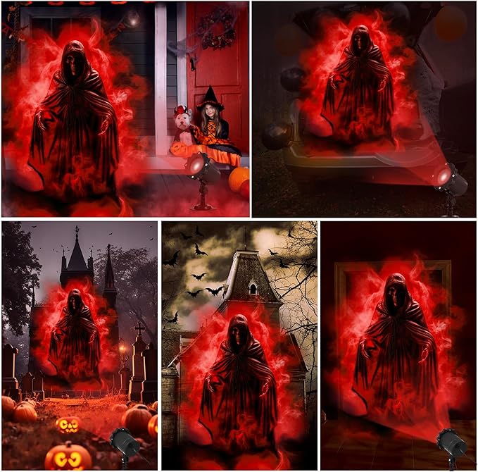 Treela Halloween Projector Lights Outdoor Indoor Dynamic Ghost Skull Lights Decoration Outside LED Landscape Lamp for Holiday Garden Supplies(Red,Ghost)