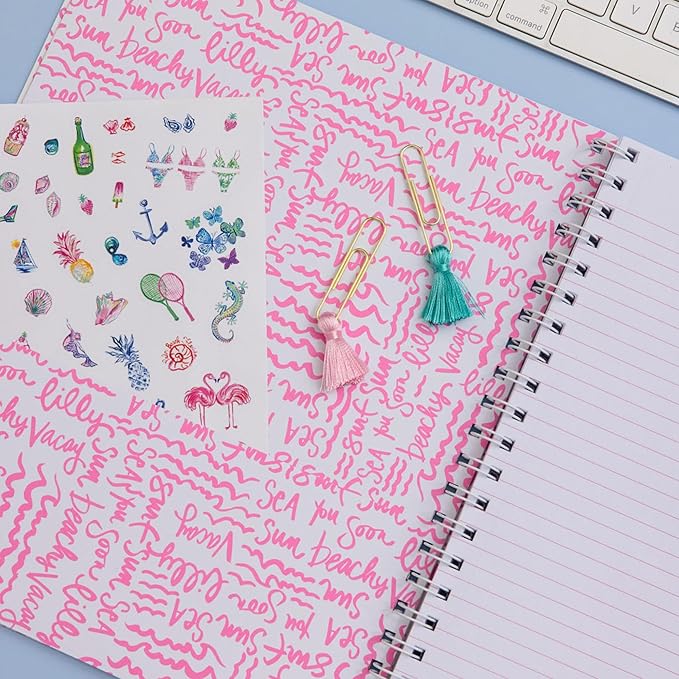 Lilly Pulitzer Pencil Case with Planner Accessories for Adults, Agenda Bonus Pack Includes Stickers, Click Pen, Mini Notepads, Bookmarks, and Zipper Pouch (Royal Coral)