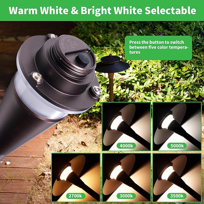 Hardwired Landscape Path Lights, Warm & Cool White Selectable Pathlight 12V, Low Voltage Walkway Light Waterproof, 5W 140LM ORB Metal Outdoor Lighting for Driveway Garden Sideway (8 Pack)