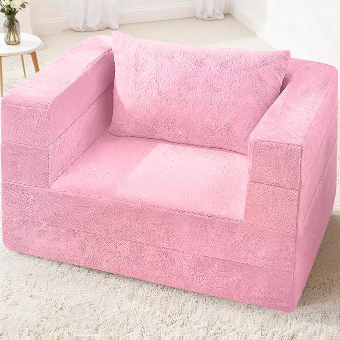 Futon Sofa Bed with Pillow, 3-in-1 Sleeper Sofa Bed with Removable Cover, Convertible Floor Sofa Bed, No Assembly Boneless Couch for Living Room, Bedroom