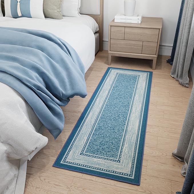 Ottomanson Hallway Runner Rug 20" x 59" Non Slip Border Area Rugs Easy to Clean Laundry Rug Runner Durable & Pet Friendly Floor Carpet Runners for Hallways Entryway Living Room Kitchen, Turquoise