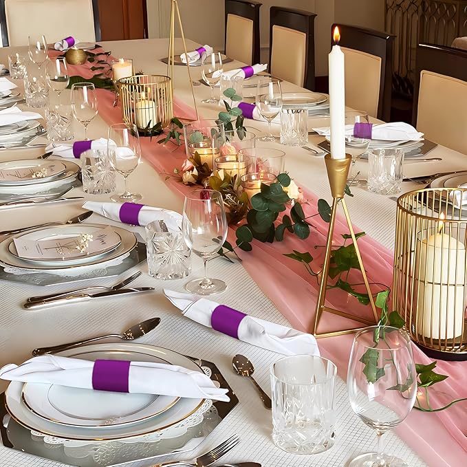 Christmas Napkin Rings Set of 50, 2 Colors in 1, Reusable Adjustable Napkin Bands for Holiday Parties, Wedding, Thanksgiving Table Decor, Waterproof Tear-Proof (Purple) Great Gift Idea