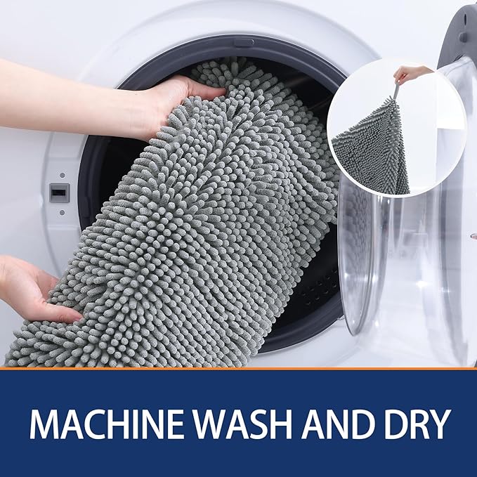 OLANLY Chenille Dog Bath Towel 31x13, Ultra Absorbent Quick Dry Pet Towel, Extra Soft Washable Plush Towel for Large Dogs & Puppies, Indoor Outdoor Use, Grey