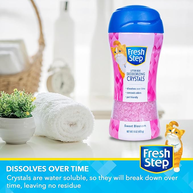 Fresh Step Cat Litter Crystals in Sweet Blossom Scent - Cat Litter Box Deodorizer - Combats Odors and Neutralizes Smells to Keep Your Home Clean, 15 Ounce