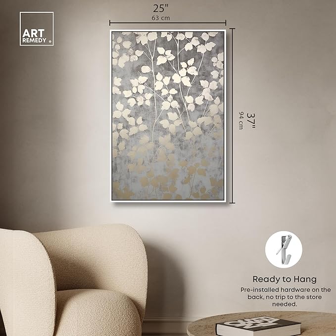 Art Remedy Silvery Gray Garden Canvas Elegant Floral Wall Art, White Frame, 24" x 36"
