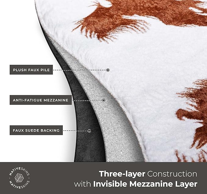 NativeSkins Faux Cowhide Rug ??Brown and White (Oversized) | 6'3" x 8'2" | Cow Print | Western Bedroom Decor | Hand-Cut, Faux Suede No-Slip Backing | Western Rug | Animal Print | Cow Hide