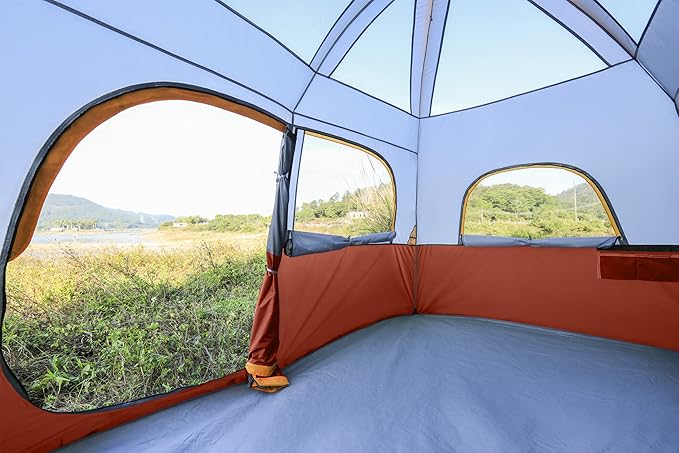 CAMPROS CP Tent 8 Person Camping Tents, Waterproof Windproof Family Tent with Top Rainfly, Large Mesh Windows, Double Layer, Easy Set Up, Portable with Carry Bag, for All Seasons