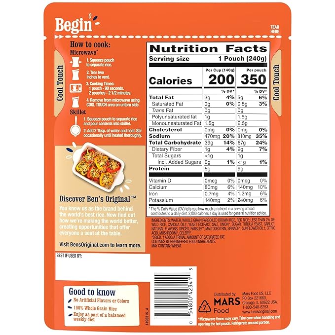 BEN'S ORIGINAL Ready Rice Whole Grain Medley Flavored Rice, Easy Dinner Side, 8.5 Oz Pouch (Pack of 12)