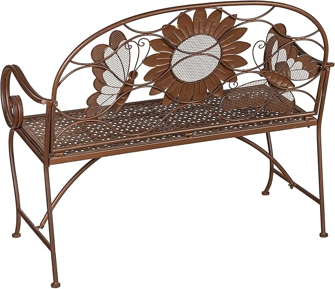 Evergreen Garden Sunflower Garden Bench Outdoors & Indoors | Cast Iron Metal Patio Bench | Outdoor Seating Furniture | Seats for Park, Porch, Deck, Yard