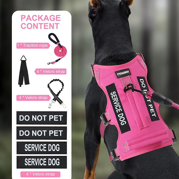 Escape Proof Dog Harness for Large Medium Sized Dogs Six Point Adjustable, Service Dog Vest Harness and Leash Set, No Pull Dogs Harnesses with Handle, Medium Dog Harnesses for Walking(Pink, M)